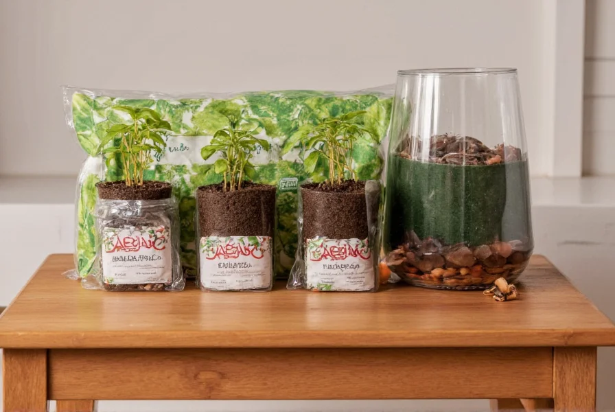Complete Tabasco chili starter kit with seeds, soil pellets, biodegradable pots, and germination dome arranged neatly on wooden table