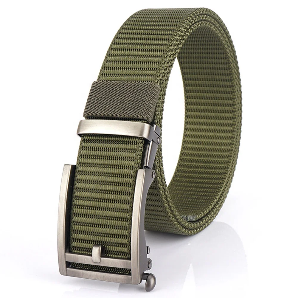 TUSHI New Automatic Buckle Men's Belt Versatile Nylon Canvas Youth/Casual/Business Luxury Customized Toothless Metal Alloy 3.4CM