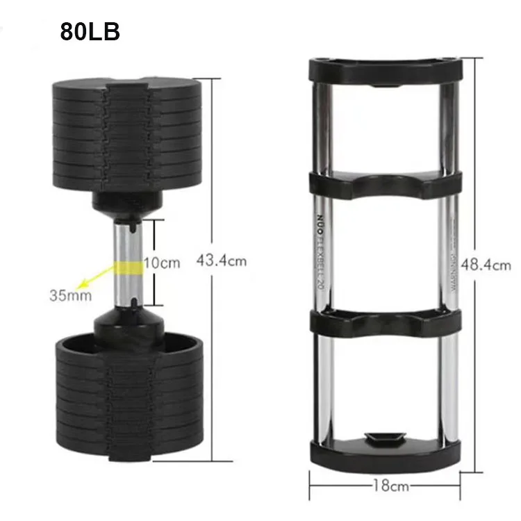 

Gym Equipment 80lb Multi Weight Dumbbells Adjustable Dumbbell Set for Sale Black