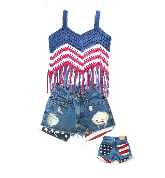 
Boutique Wholesale Kids American flag Denim Shorts Toddler Baby Girl Ripped shorts for 4th of July 