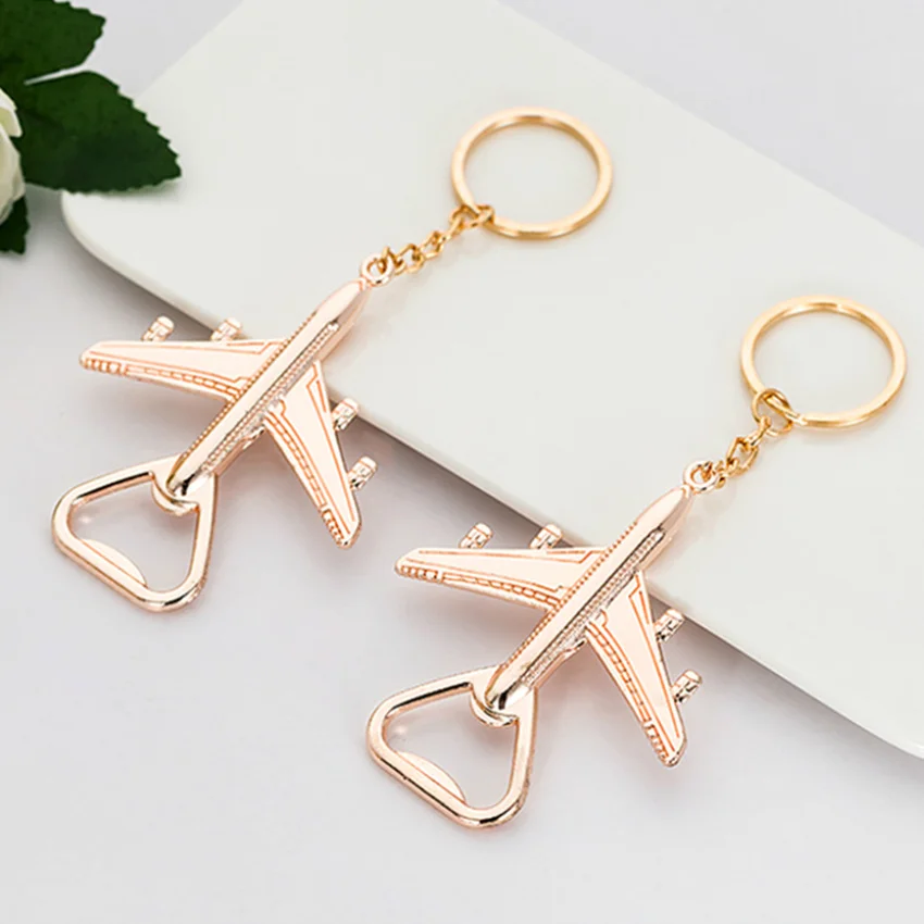 

Wedding Holiday Birthday Party Favor Portable Gold Plane Key Chain Aircraft Bottle Opener Keychain