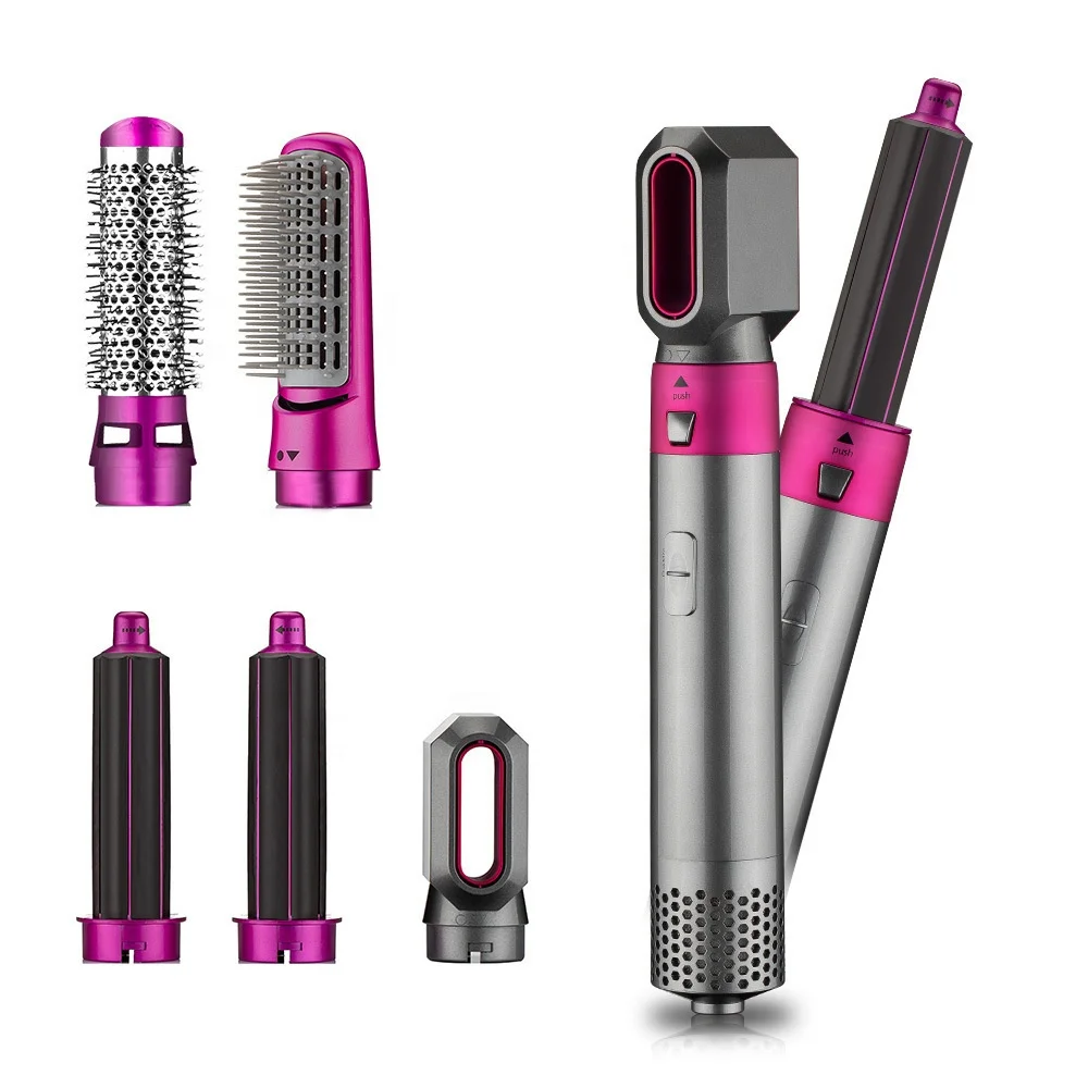 

2021 New 5 in 1 Brand New Automatic Curling Iron Hot Air Hair Brush Complete Styler for Multiple Hair Types and Styles, Fuchsia