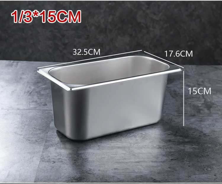 1/3 15cm Depth Stainless Steel Pan American Style Kitchen Equipment Tool American Style Gn Pan Buffet Food Storage Container,
