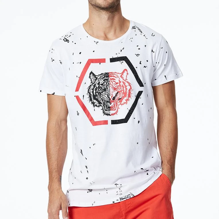 

20SS New arrivals Men's knitted printing Splash-ink Graphic summer short sleeve Screwneck T shirts top, Black,white