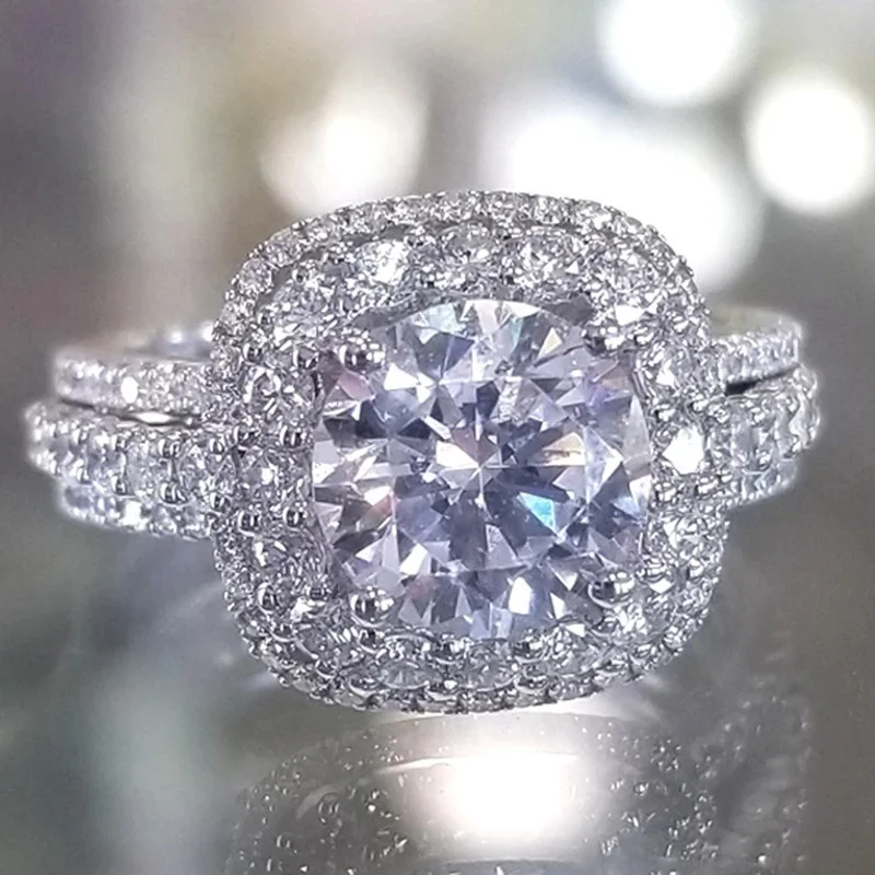 

Luxury Fashion Engagement Zircon Crystal Rings For Women Accessories Wedding Ring Girl Jewelry Party Gift, Picture shows