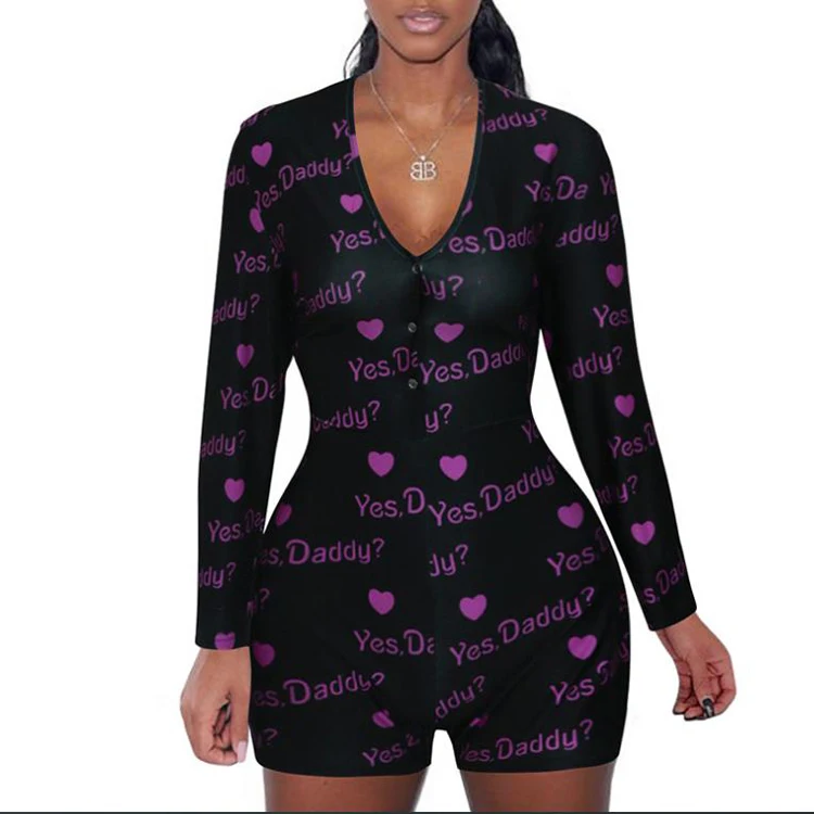 

Custom Printing Fashion Black Yes Daddy Onesie Sexy New Adult Women Onesie, Customized color/as show