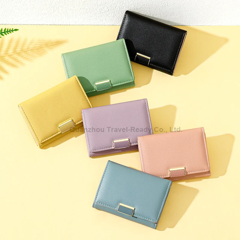 

Hot sale Women purse Short Small Wallet Female Multi Card Three Fold Ladies Solid Color Women Card Purse
