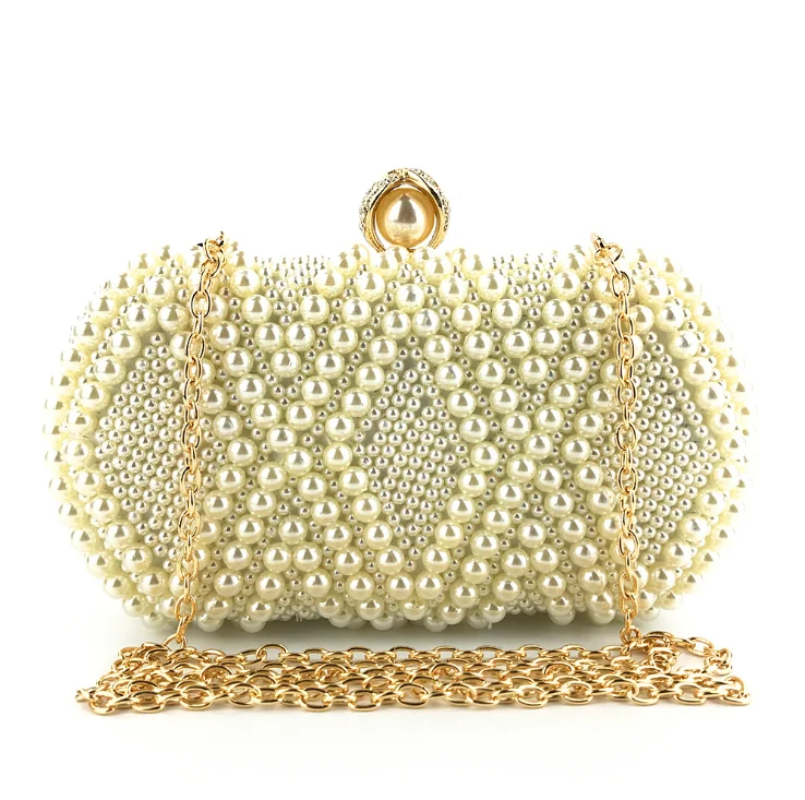 

2021 Ladies Fashion Women Faux Pearl Handbag, White, gold, rose gold