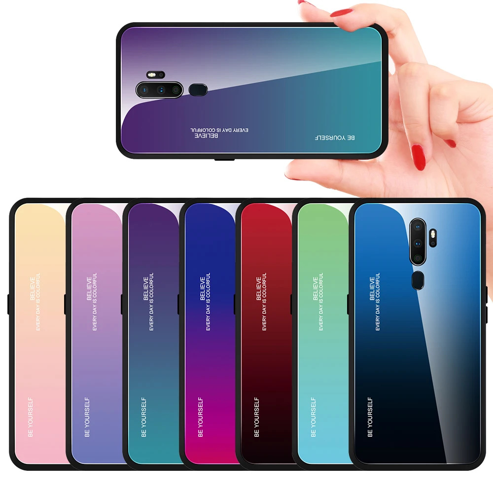 

Gradient Tempered Glass Phone Case For OPPO R17 F11 K1 R15X R19 Reno 10X zoom Realme 3 Pro Find X K3 Lite Back Case Cover Coque