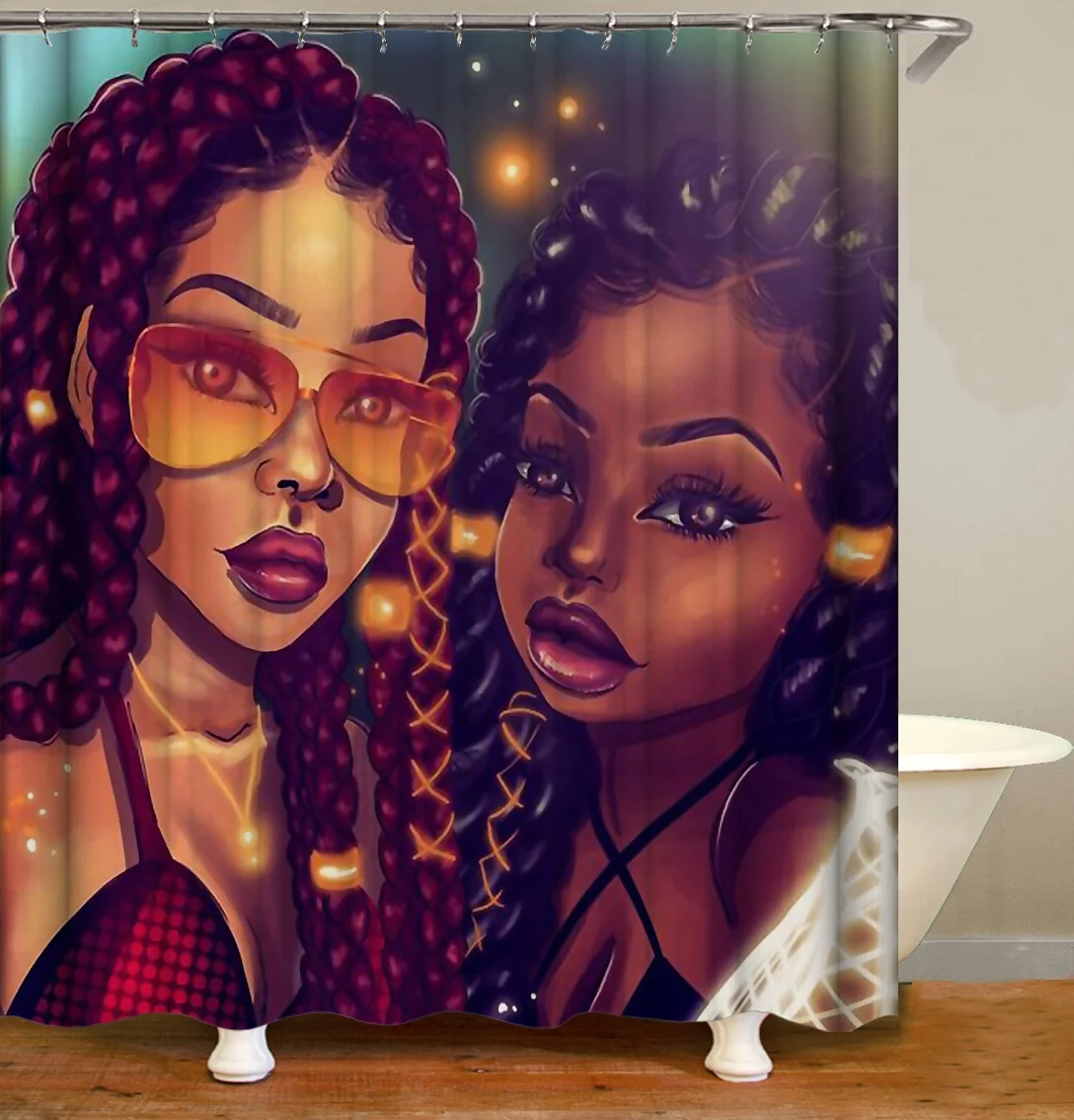 

Eco friendly 3D digital bath african black girl print shower curtain waterproof, As picture show