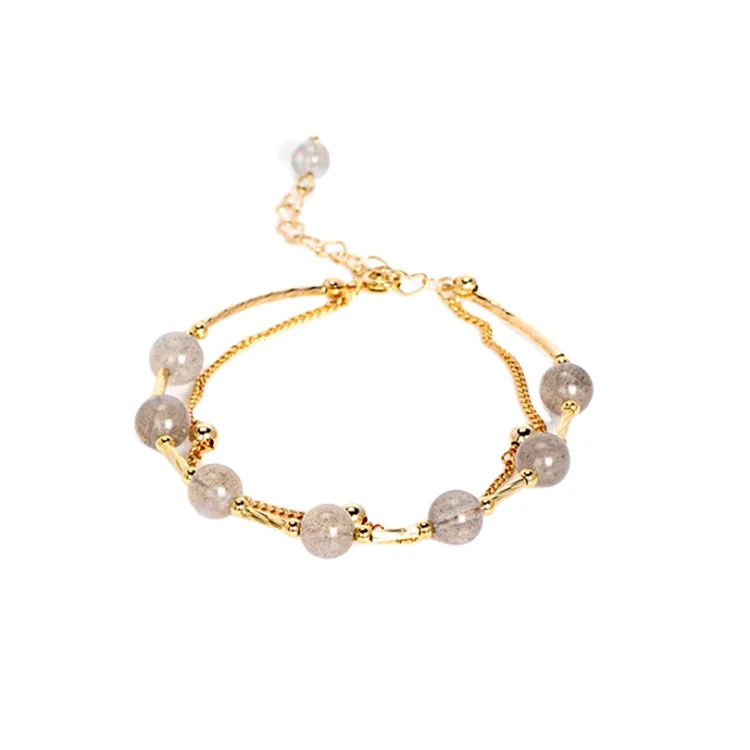 

Mascot Romantic Quartz bracelet jewels lucky Ruby adjustable quartz pink and grey jade bead bracelet Bangles jewels, Same as picture