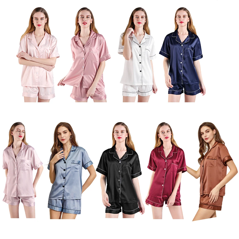 
820 Factory Directly Wholesale Summer Fashion High Quality Silk Satin Short Sleepwear Pajamas Set for Bride and Bridesmaids 
