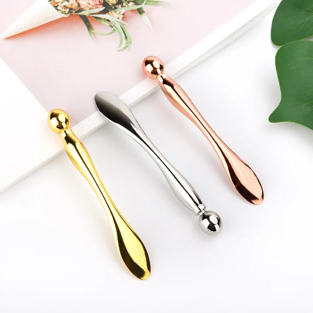 

Sinyoo Alloy Metal Cosmetic Spatulas Facial Mask Spoon Eye Cream Mixing Scoop Anti Wrinkle Massage Sticks Makeup Tools 2 Size, Gold, silver, rose gold