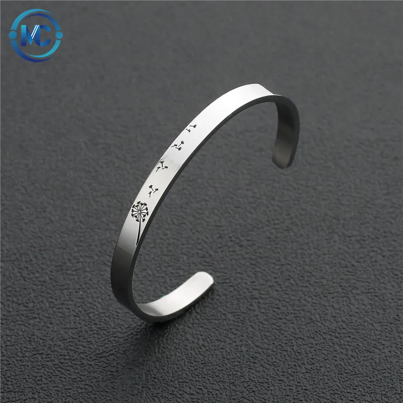 

2021 6mm Engraved letter name stainless steel cuff bracelet bangle wholesale price