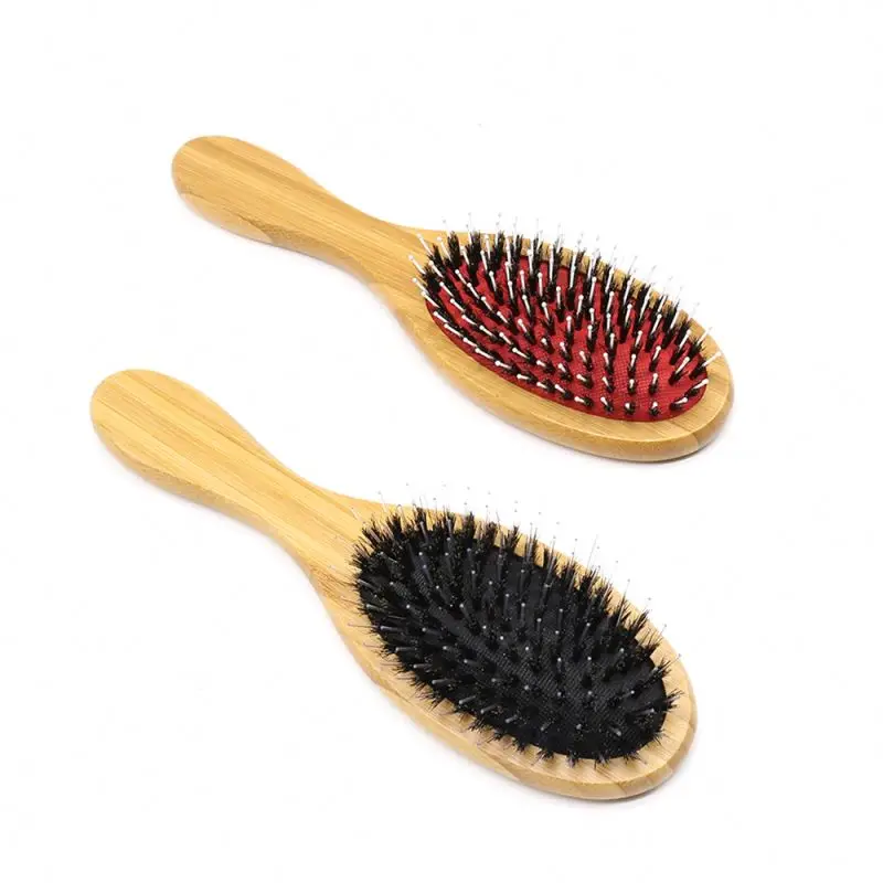 

Luxury Medium Nylon Brittles And Plastic Barber Pink Boar Logo Mixed Bristles Firm Brushes Soft Bristle Double Hair Brush