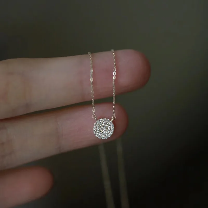 14K Gold Plated 925 Sterling Silver Full Cubic Zircon Round Pendant Necklace for Women Jewelry Gifts