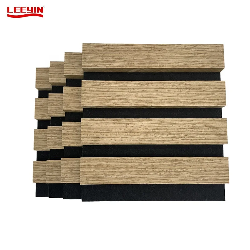 

Mdf Slatted Wooden Wall Akupanel with Polyester Fiber Slat Acoustic Panel for Home Hotel Decoration