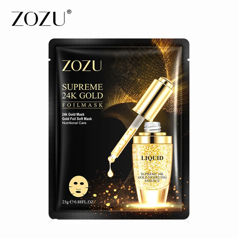 

ZOZU 24k gold face mask cosmetic nutritional care breathable moisture silky smooth acne anti aging face mask sheet