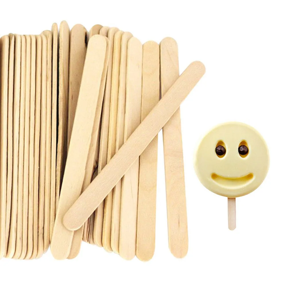 

50 Pcs Craft Sticks Disposable Ice Cream Wooden Popsicle Sticks 114x10x2 mm Length Treat Sticks Natural Color