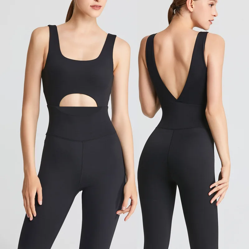 

New Women Fitness Solid Color Sexy Cross Back Playsuit Yoga Wear Bodysuit Backless Workout Jumpsuit