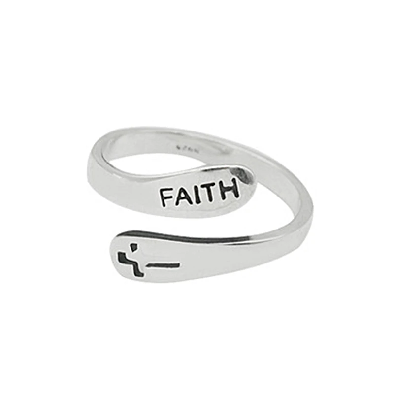 

Vintage Faith Stamp Cross  S925 Sterling Silver Ring For Women Men Christian Jewelry, Silver color