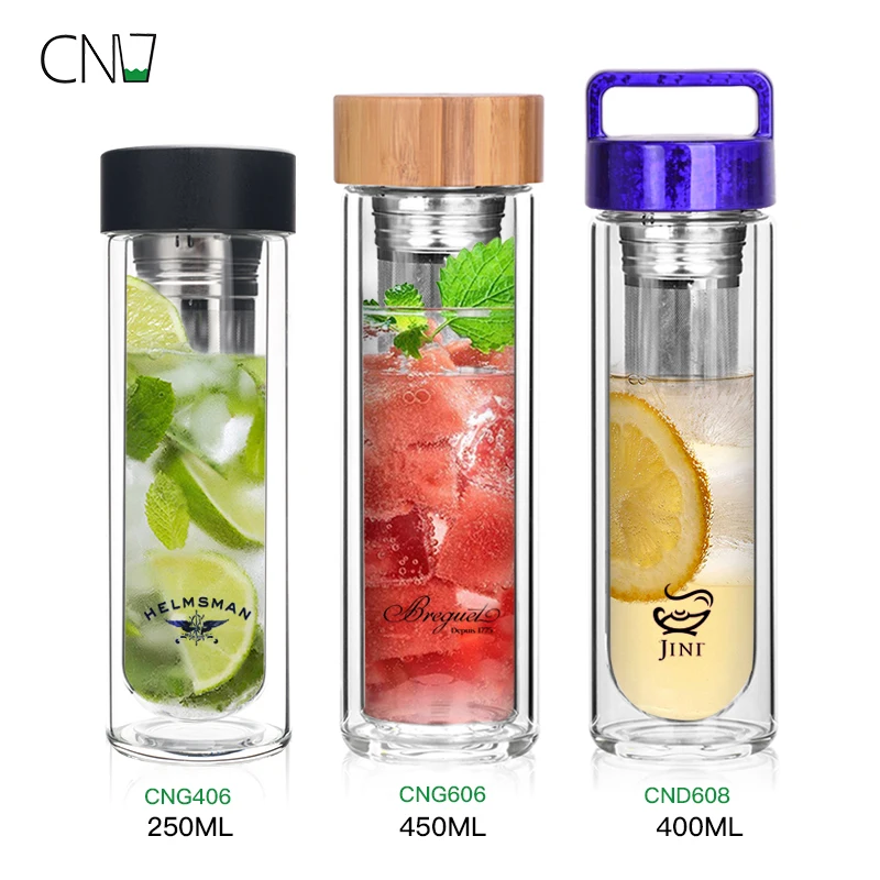 Double wall thermos borosilicate glass water bottle tea tumbler coffee mug with infuser