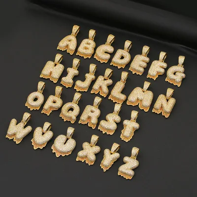 

2021 Amazon Hot Sale Gold Plated Hip Hop Chunky 26 Initial Letters Brass Pendants For Jewelry Making Findings, Gold color