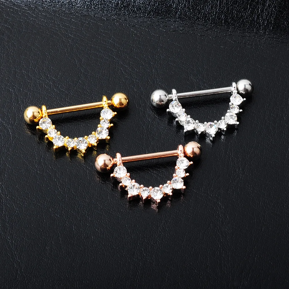 

Wholesale High Quality Amazon Hot Selling Crystal Nipple Piercing Ring Jewelry, Silver gold