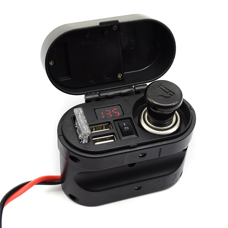 

Waterproof Dual USB Output Motorcycle Handlebar Clamp Power Adapter Charger