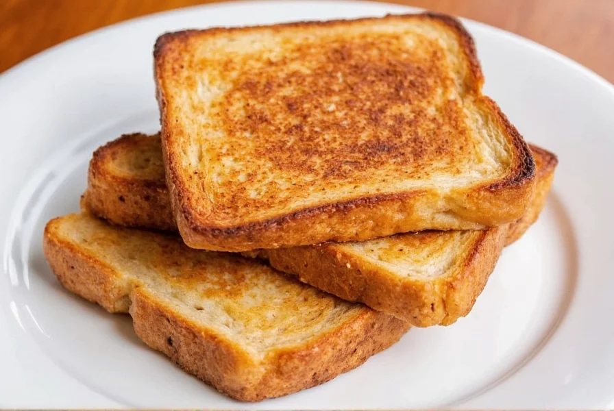 Close-up of cinnamon sugar melting into warm buttered toast surface
