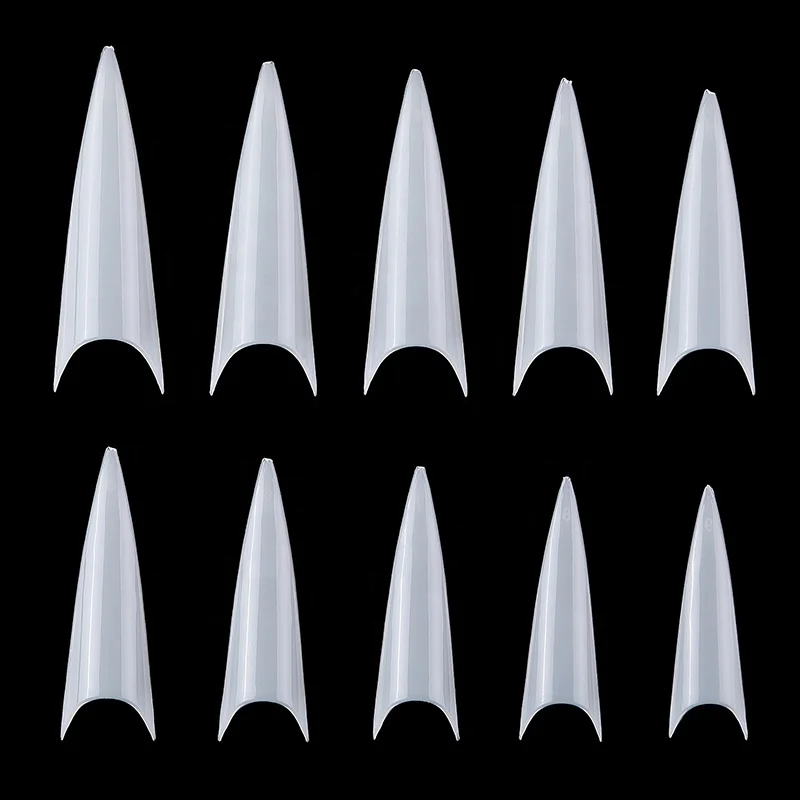 

500pcs/box Sharp Nail Tips French Acrylic Nails Stiletto False Pointed Nail Tips 10 Sizes, Clear,natural,white