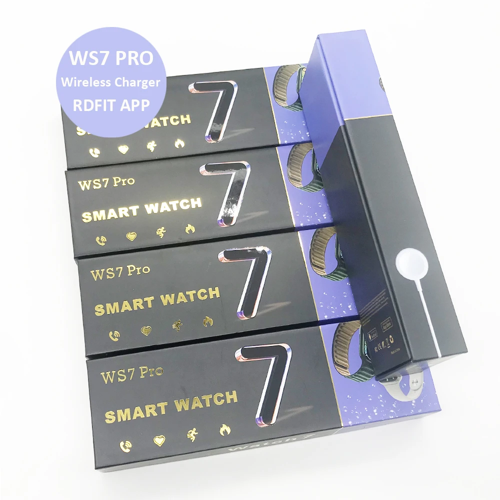 

2022 smart watch series 7 latest wireless charging smart watch WS7 pro sports watch ws7 pro, Black white pink red blue green