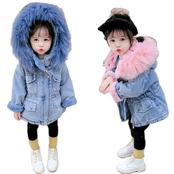 Girls Clothing Baby Coats for Girls Fur Collar Jackets For Winter Autumn Kids Clothes Plus Velvet Thick Denim Children Outerwear