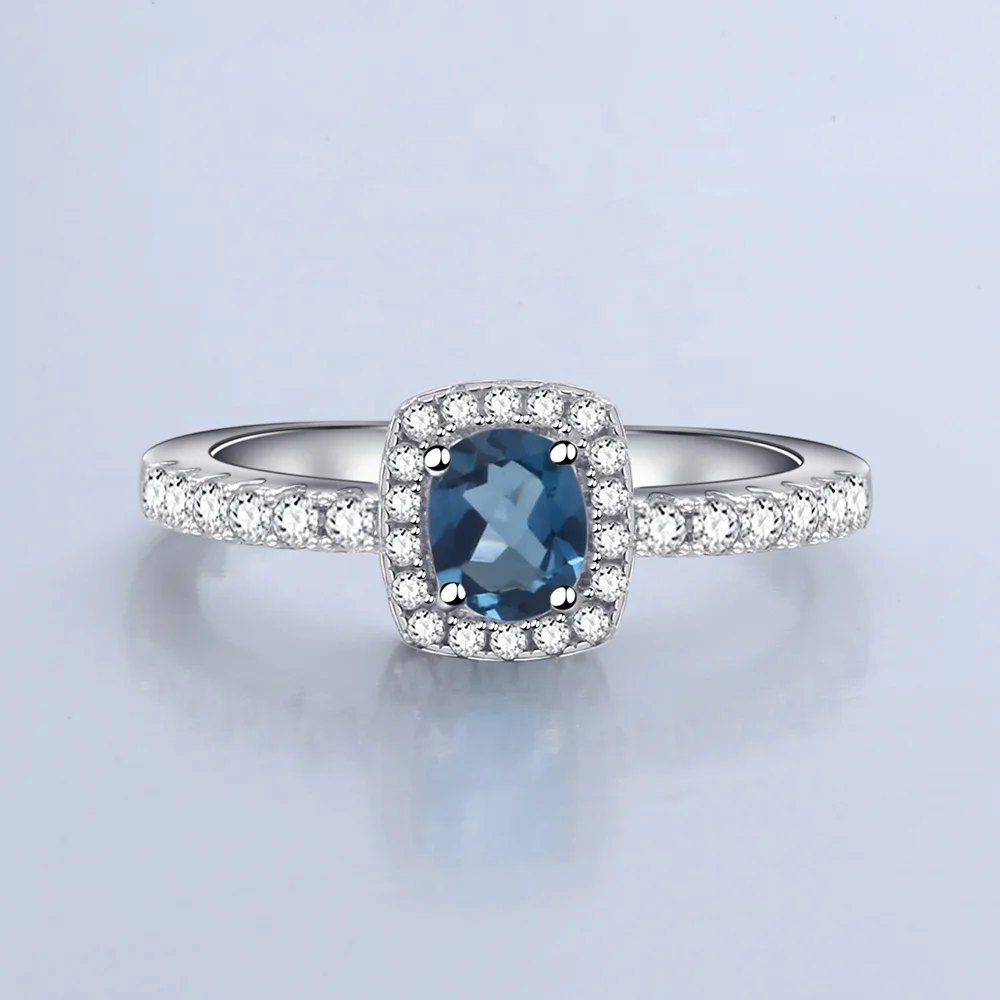 

Abiding Simple Design 925 Sterling Silver Rhodium Plated London Blue Topaz Jewelry Engagement Ring