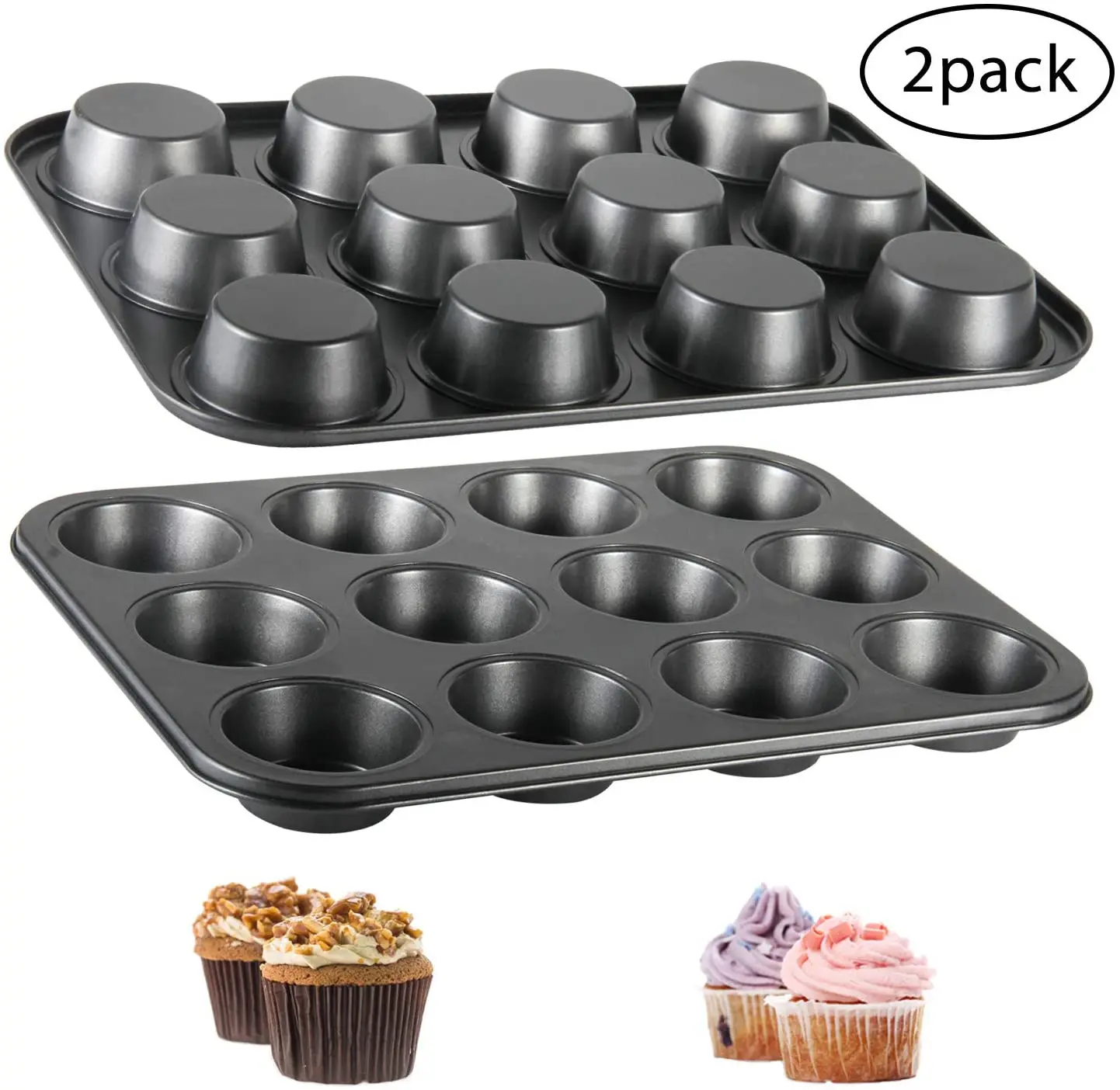 

Home Kitchen Golden Black Carbon Steel Nonstick 12 Cups Muffin Pan for Cupcake Baking Pans Bakeware Cake Mold
