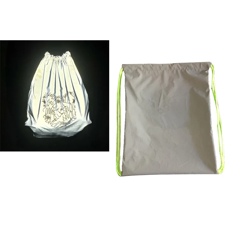 

customized hi vis reflective safety waterproof polyester nylon drawstring backpack gym reflector bag for promotional advert gift