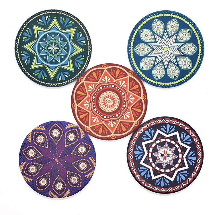 

Practical Hot Sale Ceramic Coasters Western Sublimation Coasters Ceramic With Holder, Colorful