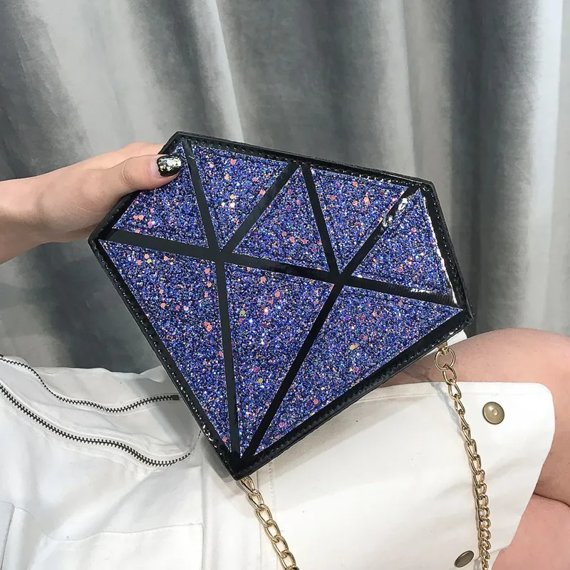 

HB-064 Fashion Chain Glitter Handbag 2021Creativity Crossbody Luxury Diamond Purses Handbags for Women, As picture