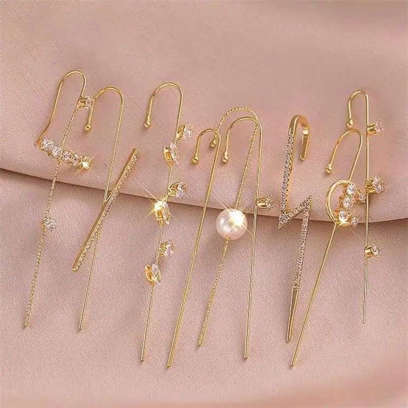 

Ear Cuffs Crawler Hook Earrings Simple Pearl Crystal Gold Hypoallergenic Piercing Ear Wrap Climbers Earrings For Women, Siver,steel corol, gold, rose gold,customized