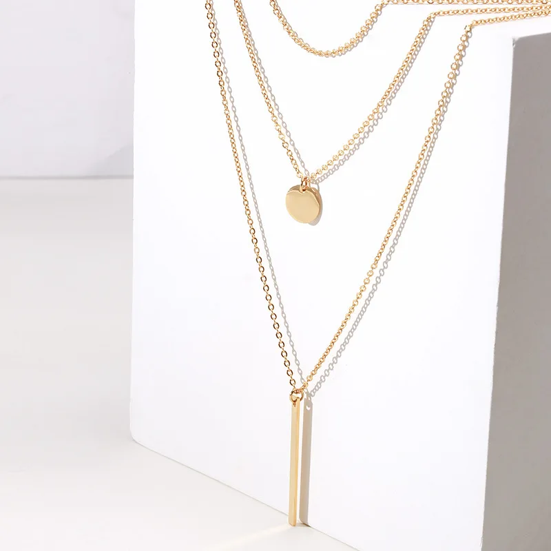 

Fashion Women Stainless Steel Triple Multi Layer Gold Plated Necklace