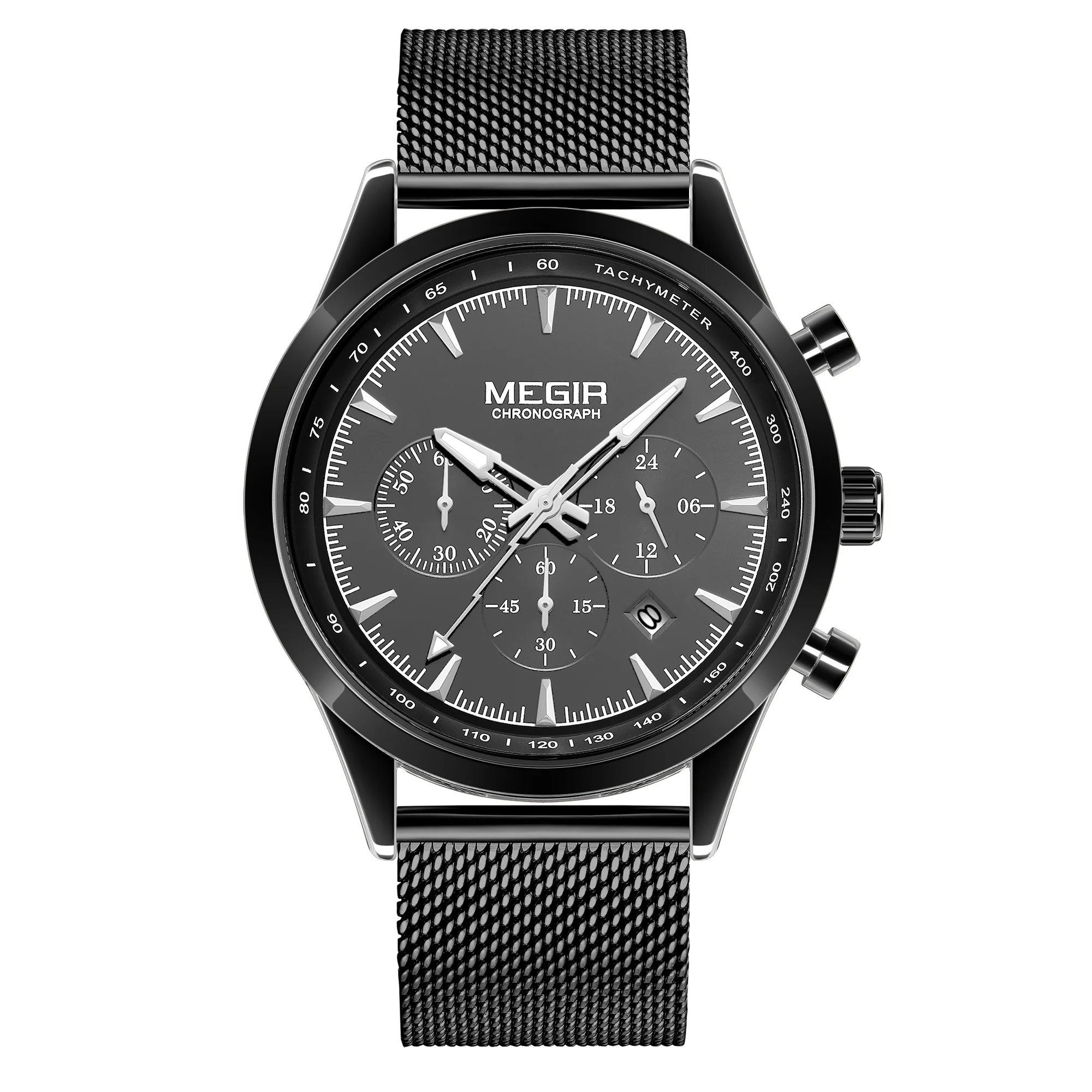 

Megir 2153 Quartz Watches Simple Men Business Stainless Steel real chronograph Mesh Belt 3ATM water resistant watch