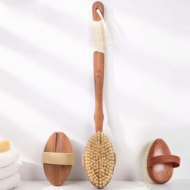 

Private Label Natural Bristles Back Scrubber With Detachable Long Wooden Handle Exfoliating Body Brush, Natural color