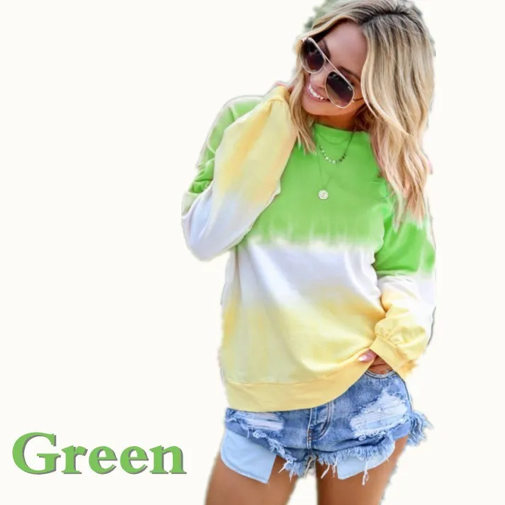 

Tie Dye Print Long Sleeve Oversized T-Shirt Women Streetwear Rainbow Tie Dye Printing Sweater, Orange, blue and any other customized colors