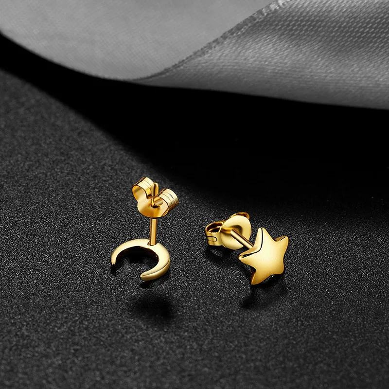 

Certified Gold Earrings 999 Pure Gold Small Earrings 24K Pure Gold Stars And Moon All-Match Temperament Earrings