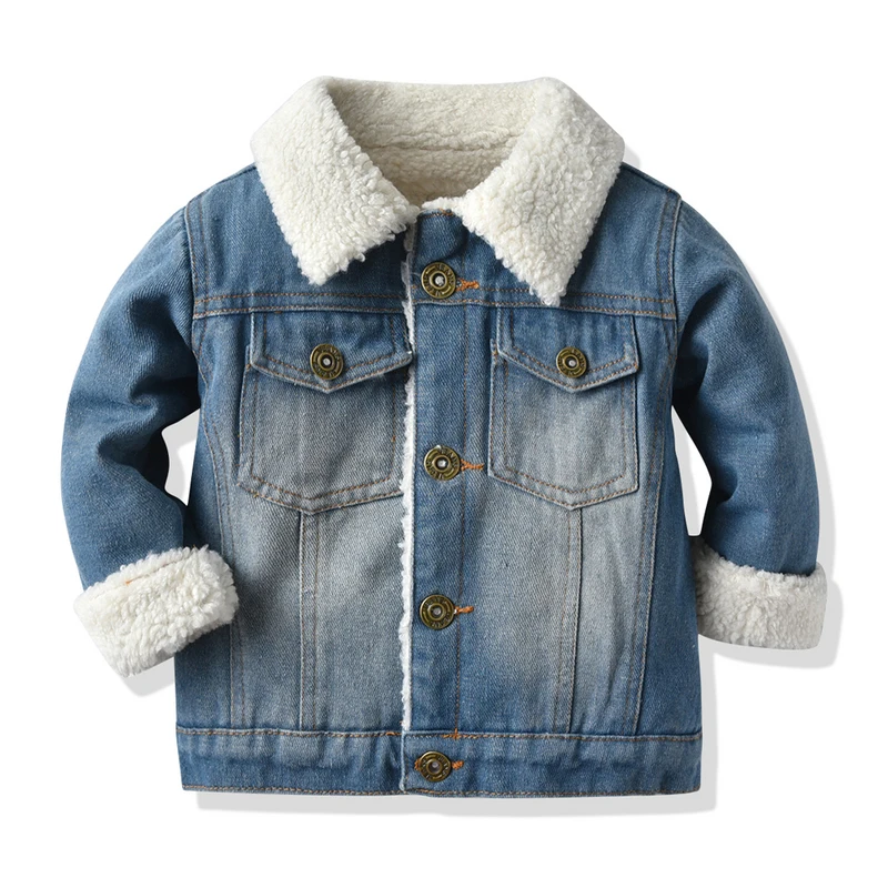 

Baby Toddler Girls Boys Winter Casual Thick Fleece Lined Denim Jacket Kids Outerwear Clothes, Blue