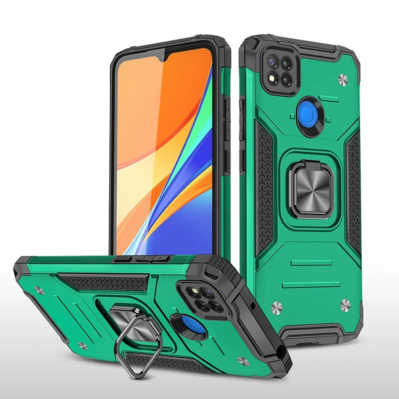 

Military Armor Shockproof TPU PC Phone Case for Redmi 9C Phone Cover with Magnetic Ring Kickstand