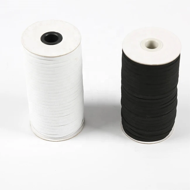 

Wholesale Rolls Black White 3mm 5mm 6mm 8mm 10mm 12mm Knitted Textile Flat Braided Elastic Band, Black/white/colorful