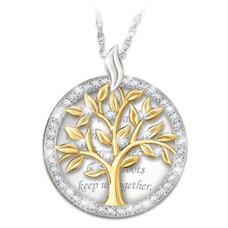 

New Life Tree Necklace with Diamonds shinny European American Fashion Lettering Gold-plated Religious