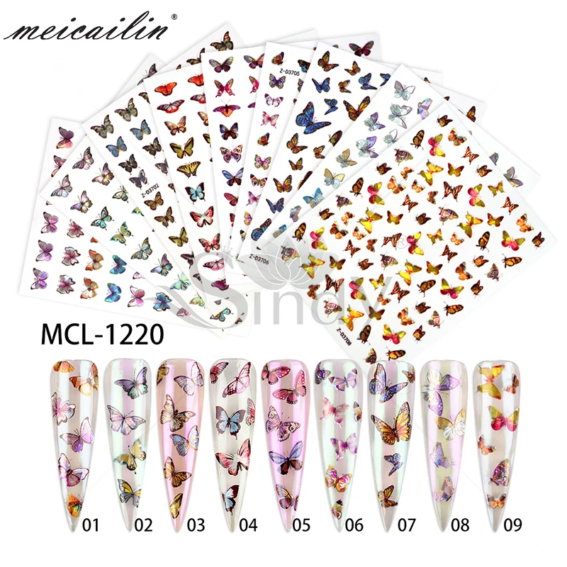 

New high quality holographic butterfly stickers nail art, 9colors