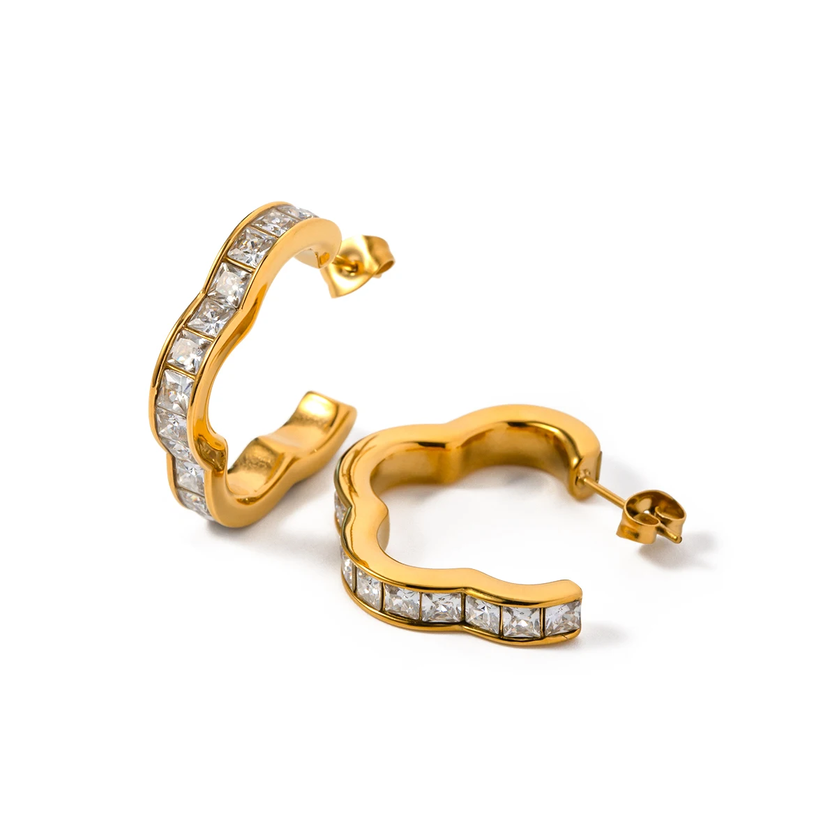 

J&D Fashion Minimalist 18K PVD Gold Stainless Steel CC Hoop Flower Rhinestone Crystal Stone Earring Women